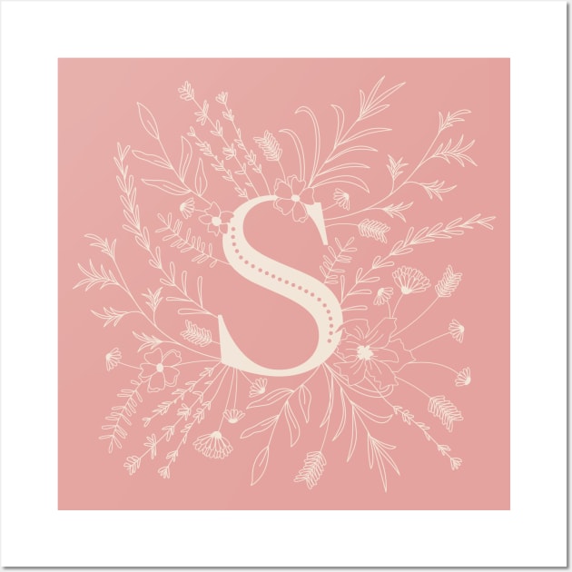 Botanical Letter S (Hibiscus Pink) Wall Art by Cascade Patterns